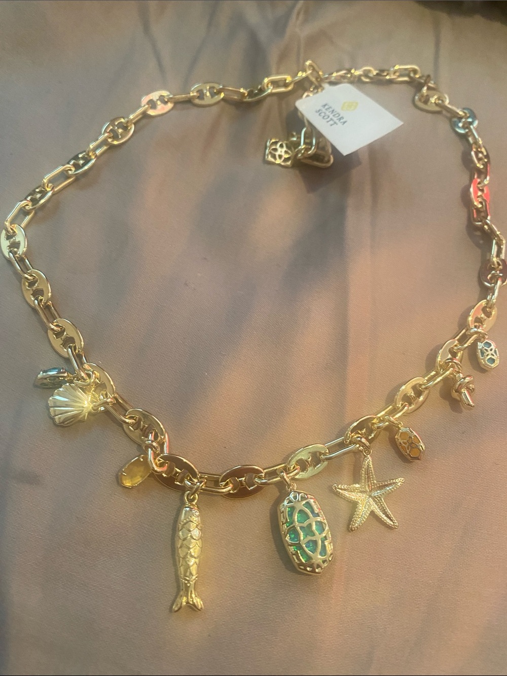 Kendra Scott Gold Sea Charm Necklace with Turquoise Accent